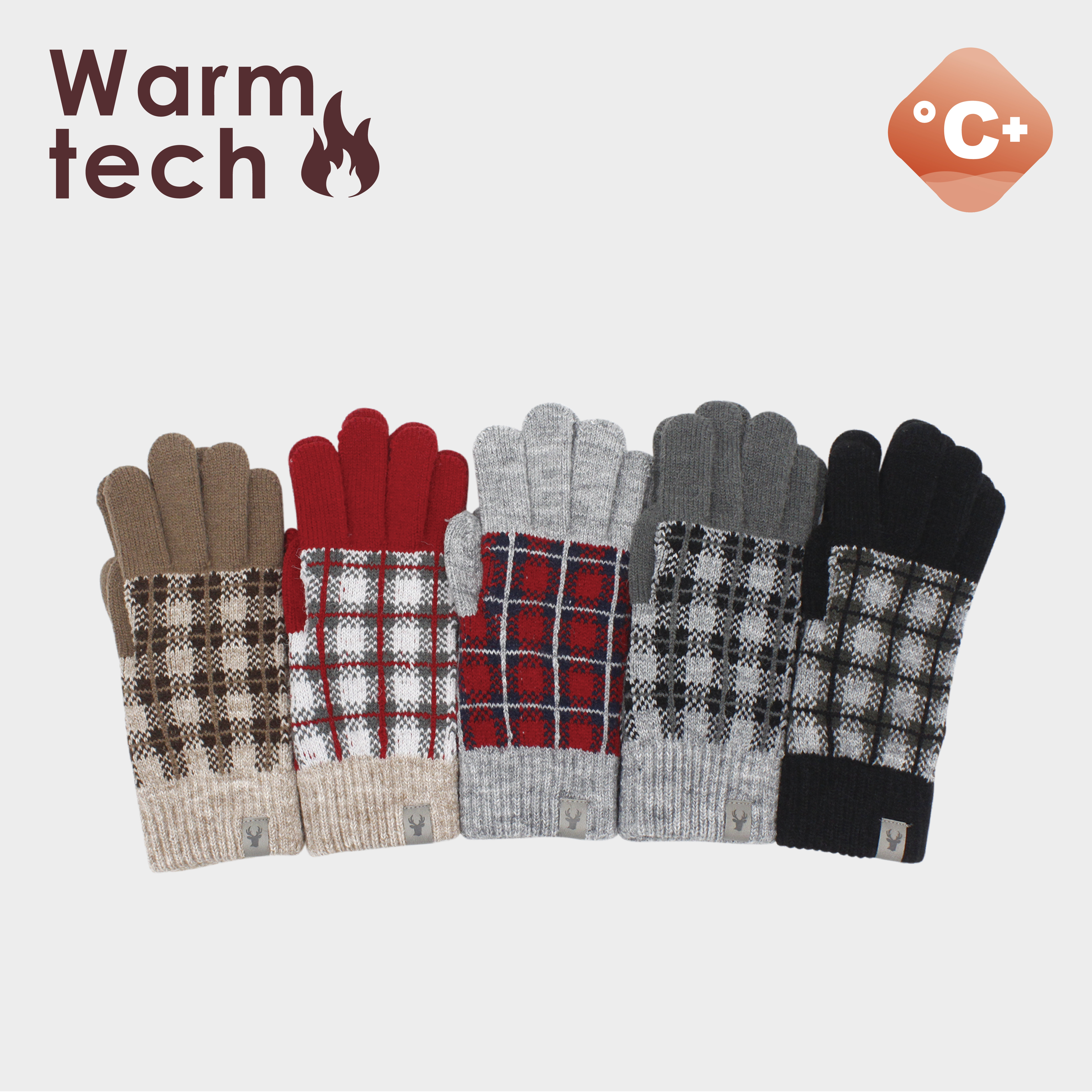 【肌暖】台灣製 女士方格紋皮標混色單層手套丨G1641