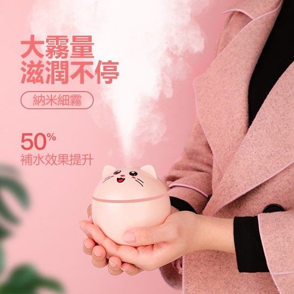 韓國JK 新款招財貓加濕器300ML多功能mini桌面usb家用車載靜音小夜燈霧化器 (J0733)