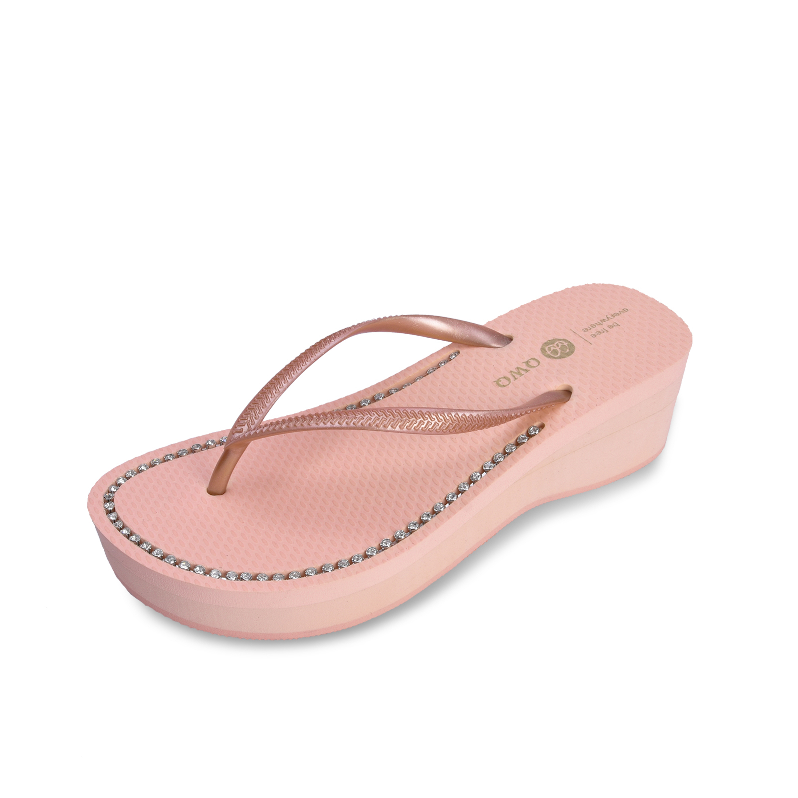 璀璨厚底拖鞋 女款3公分厚底 國際知名水鑽元素 粉金