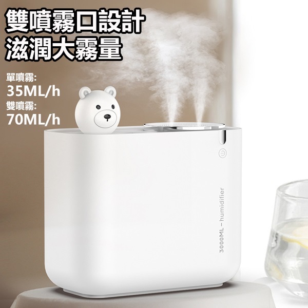 韓國B&C 新款3L大容量雙噴口USB靜音空氣加濕器 家用辦公室桌面霧化器 (B0188)
