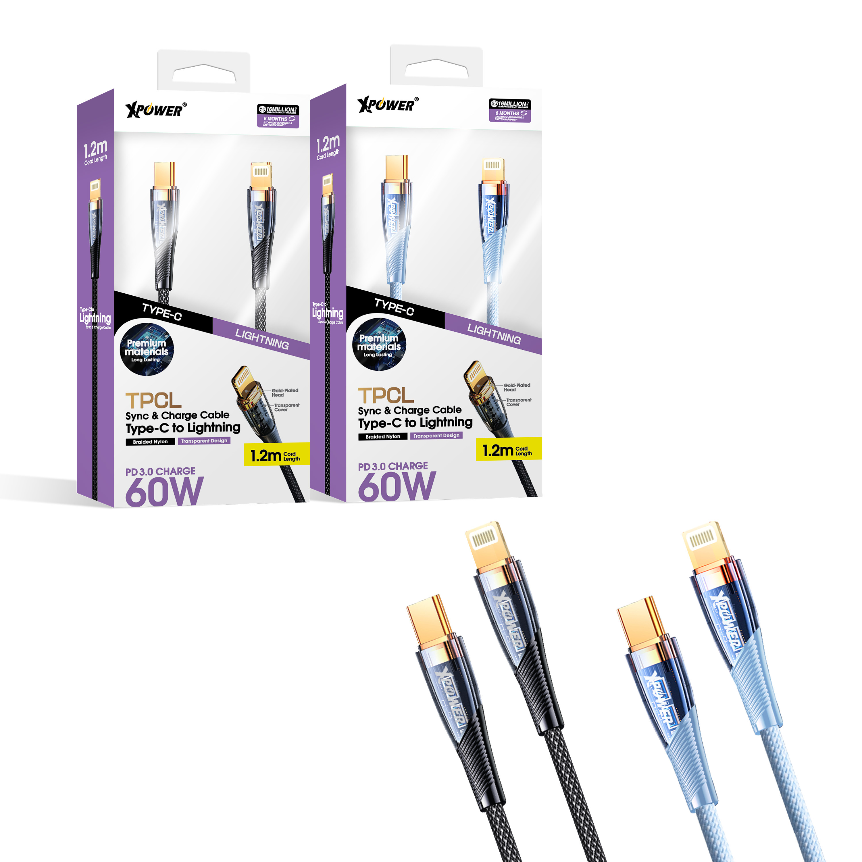 XPower TPCL 1.2M 60W高速傳輸充電 Type-C>Lightning線