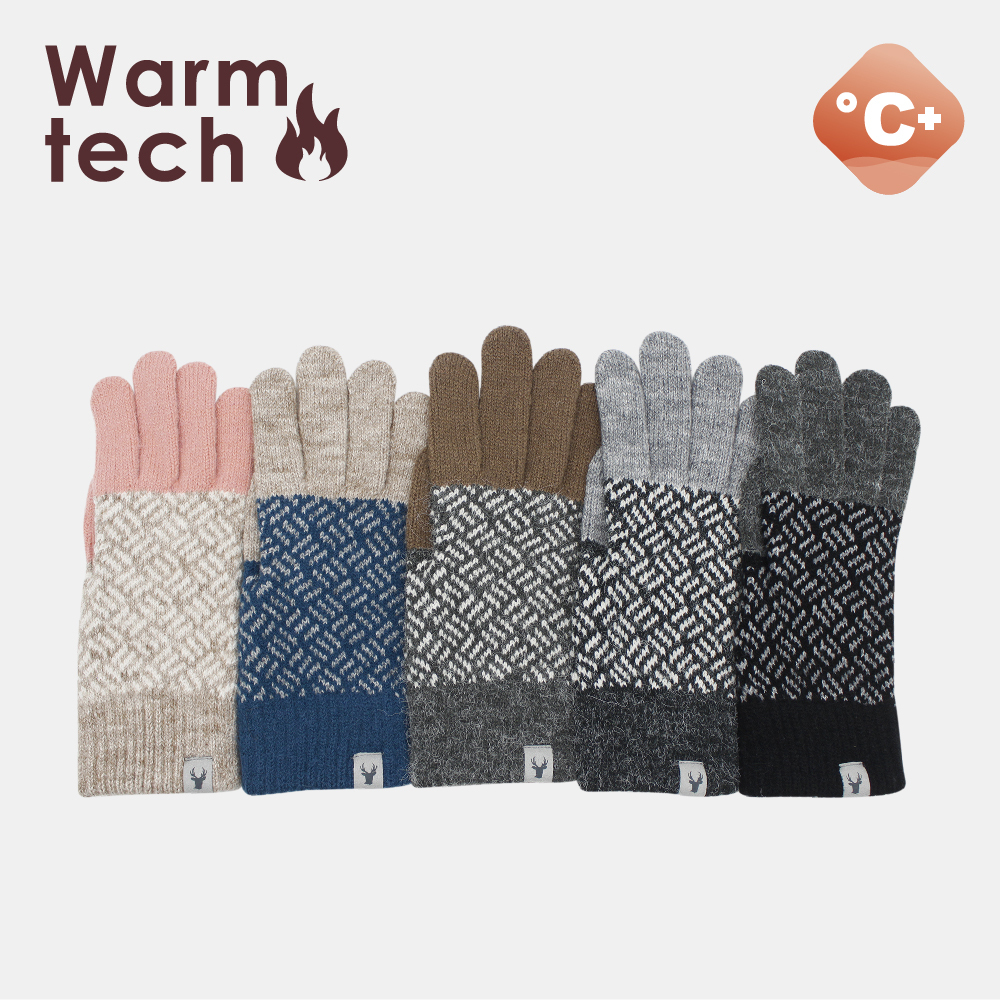【肌暖】台灣製 女士菱紋皮標混色單層手套丨G1643