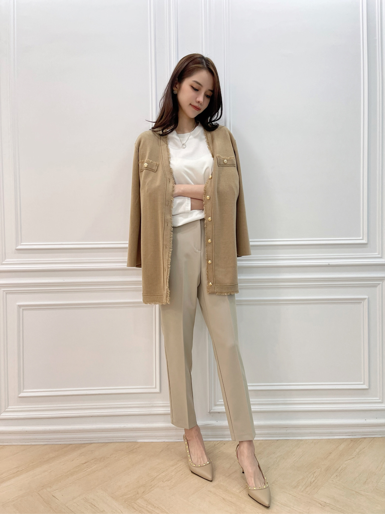 抽鬚金釦針織外套