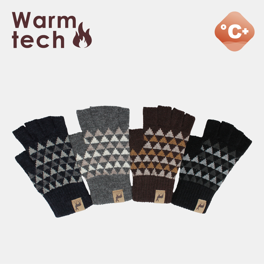 【肌暖】台灣製 男士幾何麋鹿皮標半指手套丨M5295H