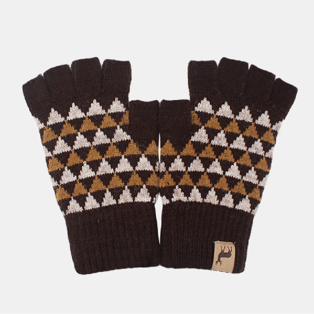 【肌暖】台灣製 男士幾何麋鹿皮標半指手套丨M5295H