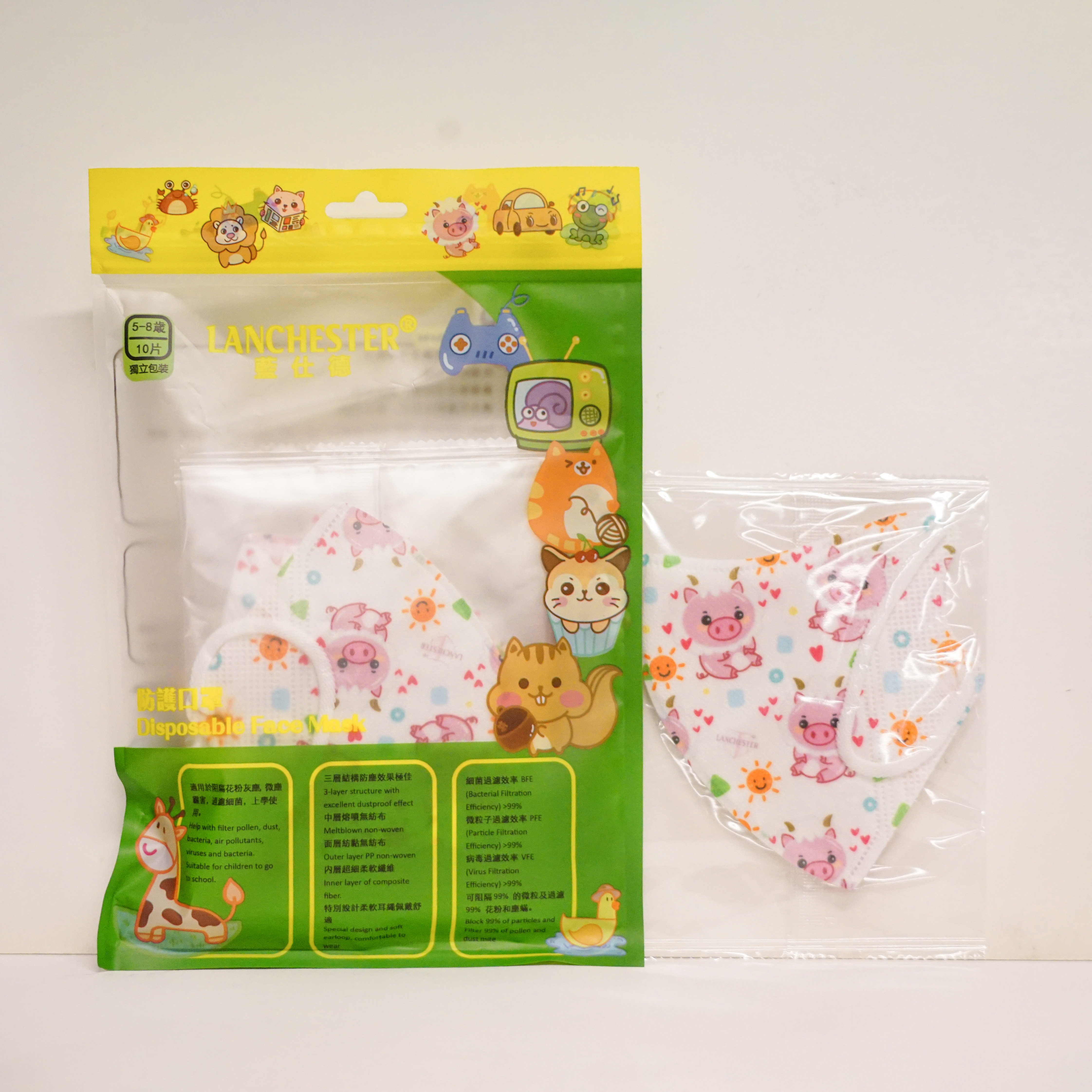 【蘭徹斯特奇遇記系列】3D立體彈力耳繩卡通口罩(Little Piggy) 小童十片獨立包裝