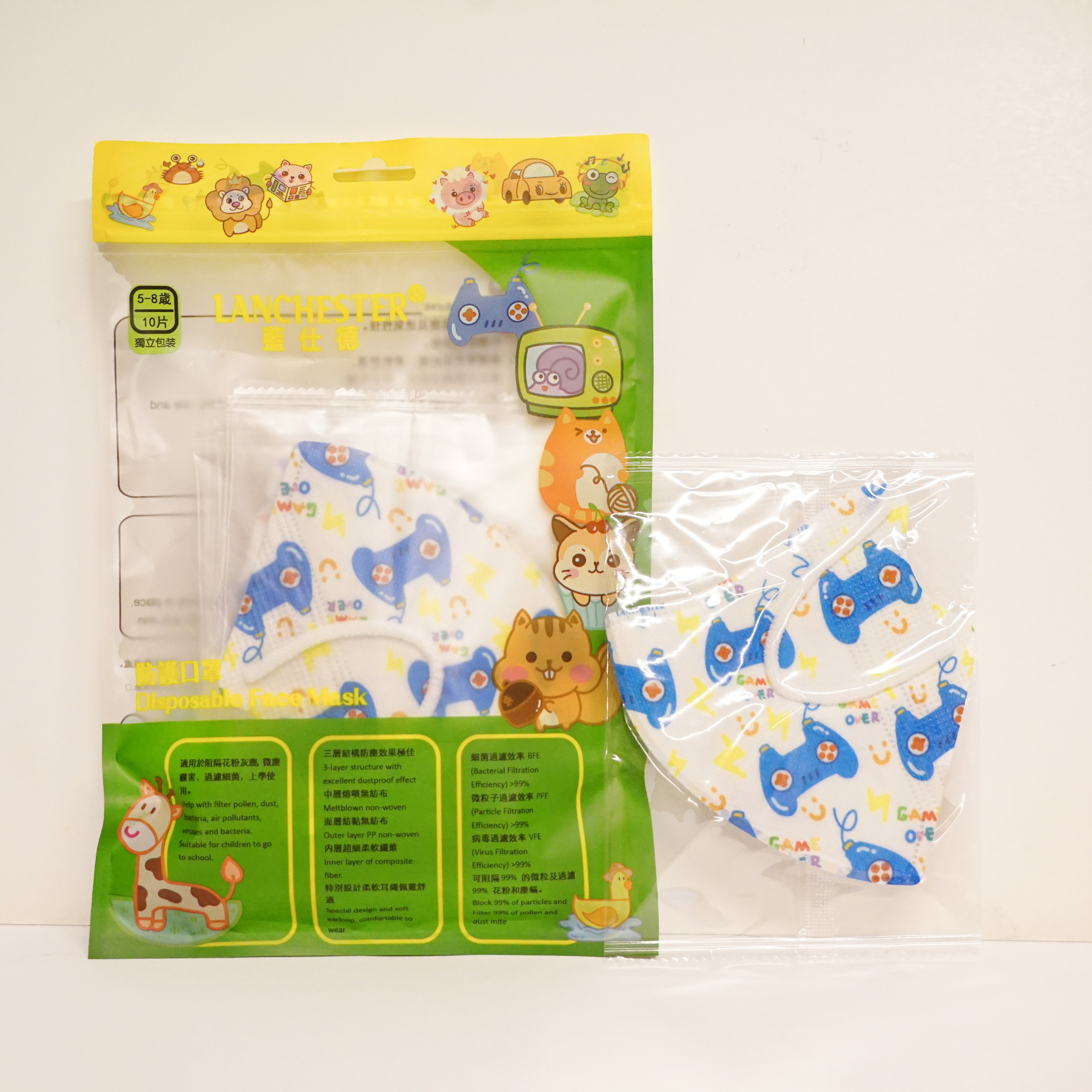 【蘭徹斯特奇遇記系列】 3D立體彈力耳繩卡通口罩(Game Over) 小童十片獨立包裝