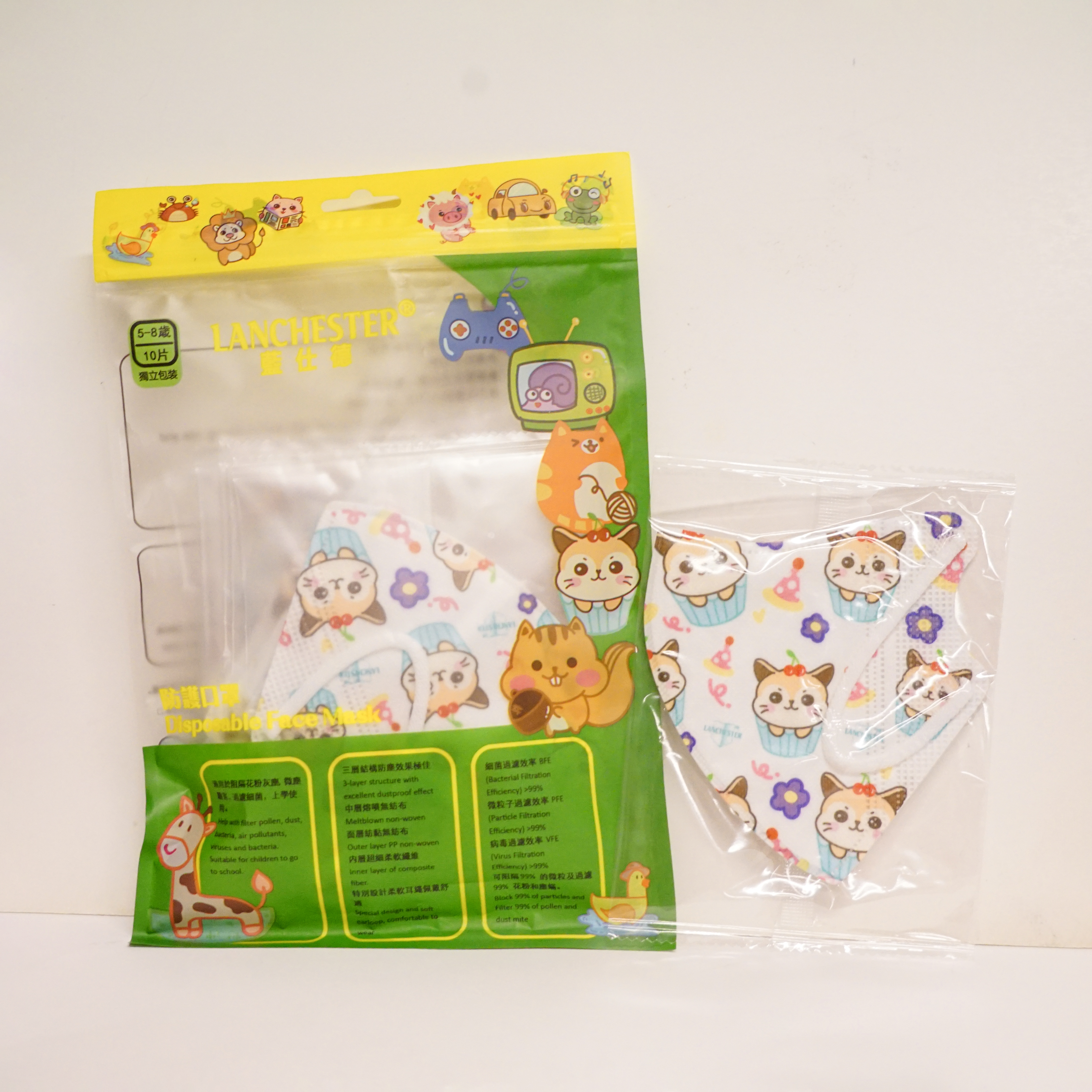 【蘭徹斯特奇遇記系列】3D立體彈力耳繩卡通口罩 (Cat-Dippy)   小童十片獨立包裝