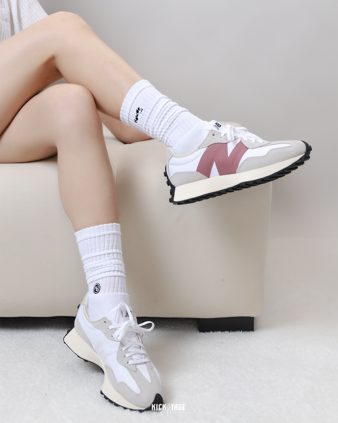 現貨女鞋NEW BALANCE 327 粉灰白大N 麂皮復古運動網美鞋休閒鞋【WS327CD】