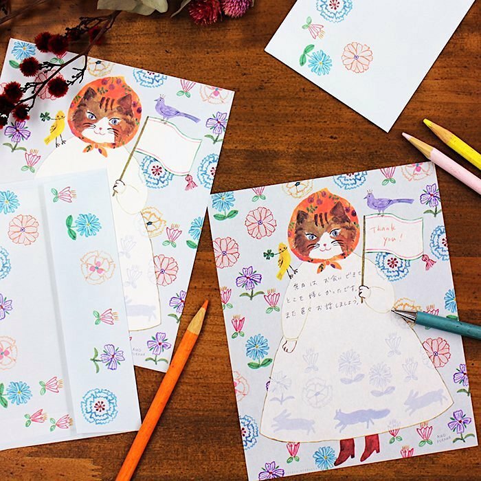 Hyogensha Mino Washi Letter and Envelope Set－Aiko Fukawa Neko Hana (Japanese Stationery Brand)