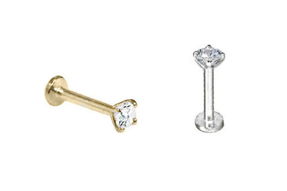 < Real Diamond > 0.05 ct Diamond 14K Gold Labret Earrings