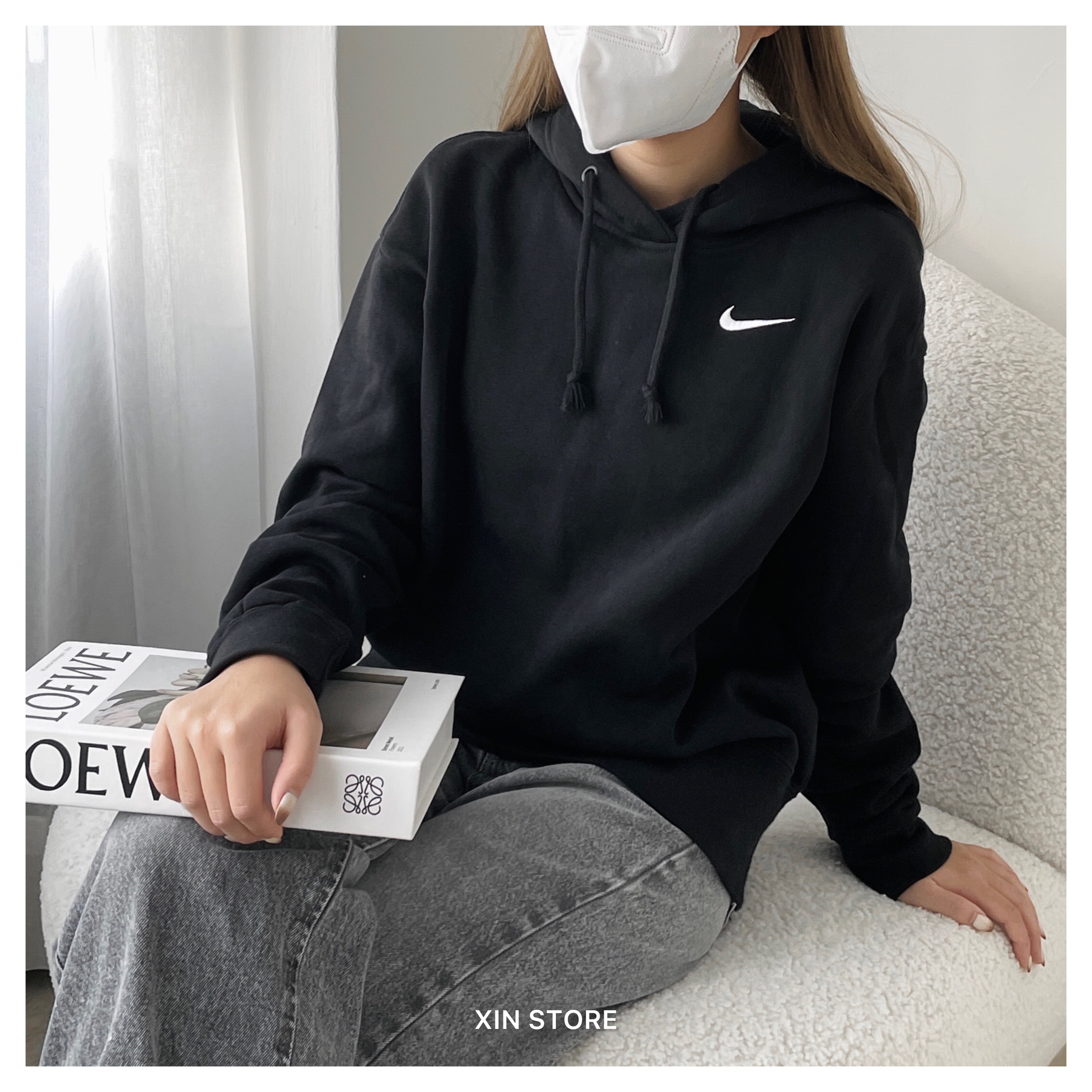 【現貨】Nike NSW Logo Hoodie 刺繡 短版 帽Tee 黑 奶茶 米白 藕粉 #女款