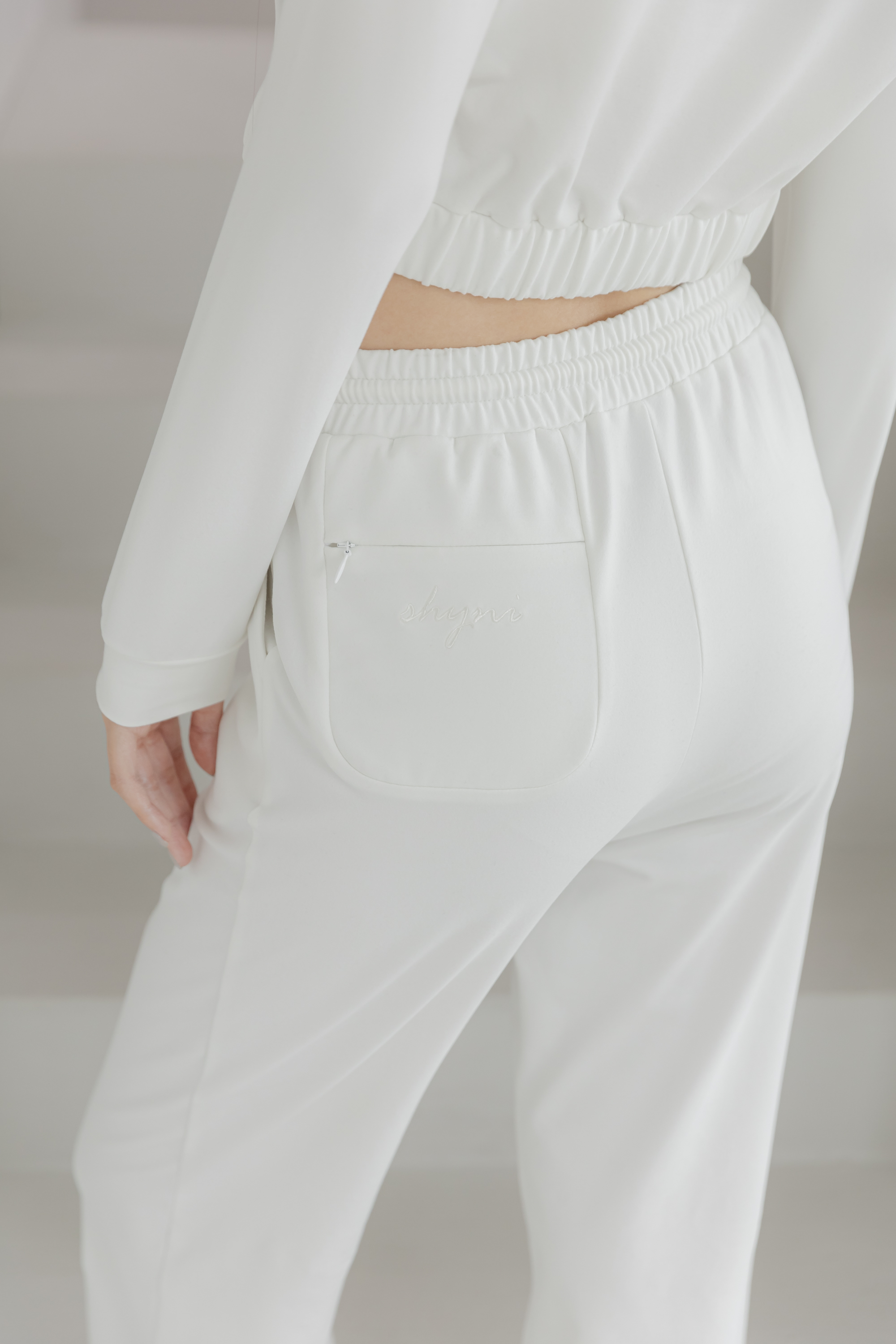 高腰磨毛感長寬褲- White