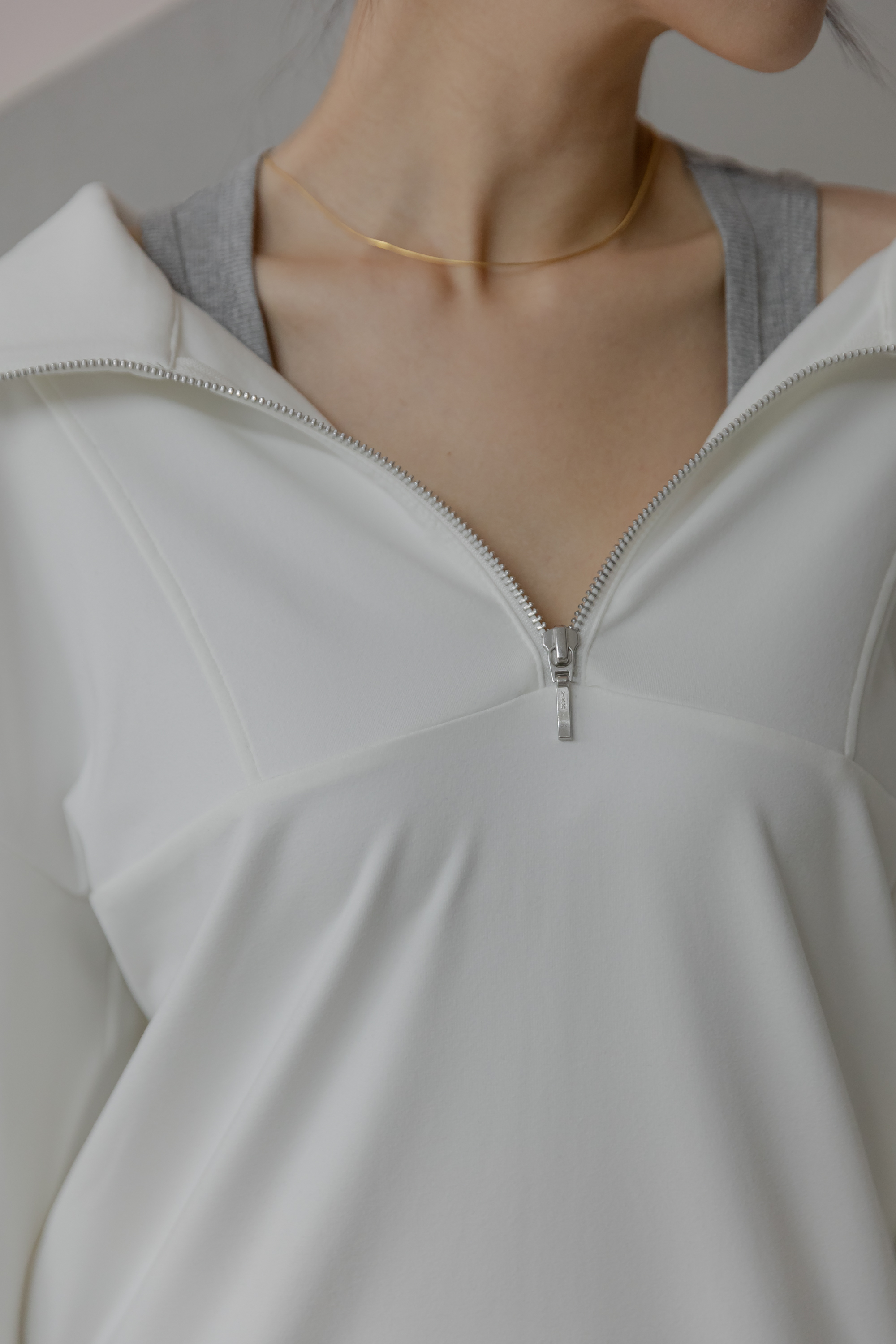 磨毛感寬鬆Half zipper Tee- White