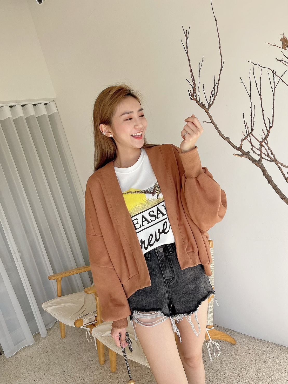 🔥11.23直播新品］💥不用想的穿搭］🇰🇷正韓超百搭飛鼠袖開襟外套（顯白咖橘，兩色）