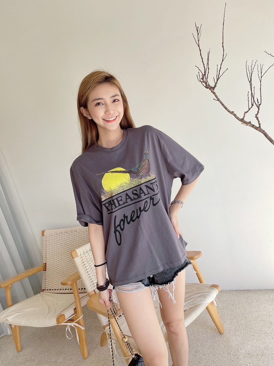 🔥11.23直播新品］🇰🇷正韓美式帝雉印花質感棉上衣（兩色）