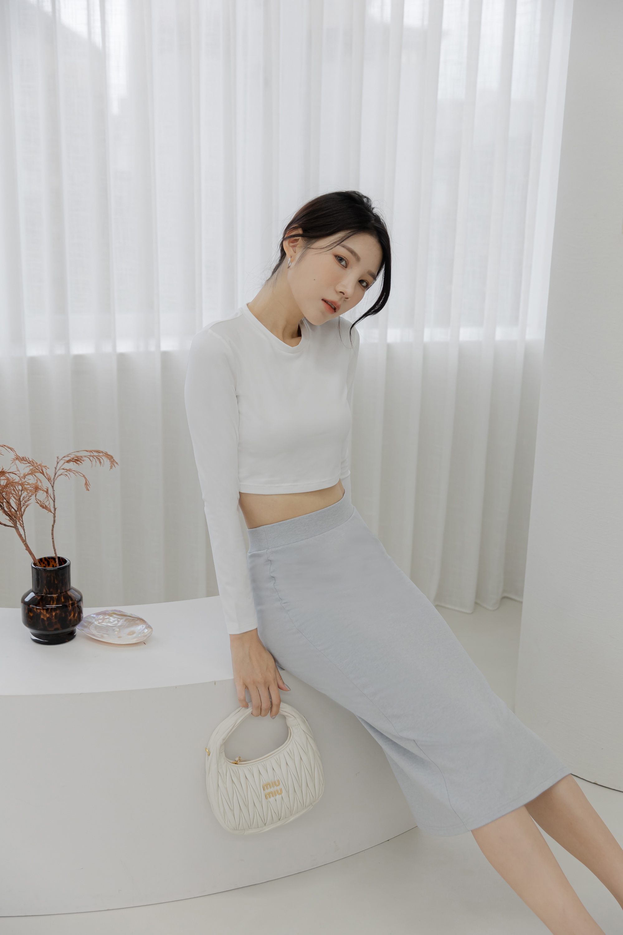 磨毛感側開岔窄裙- Light Grey Heather