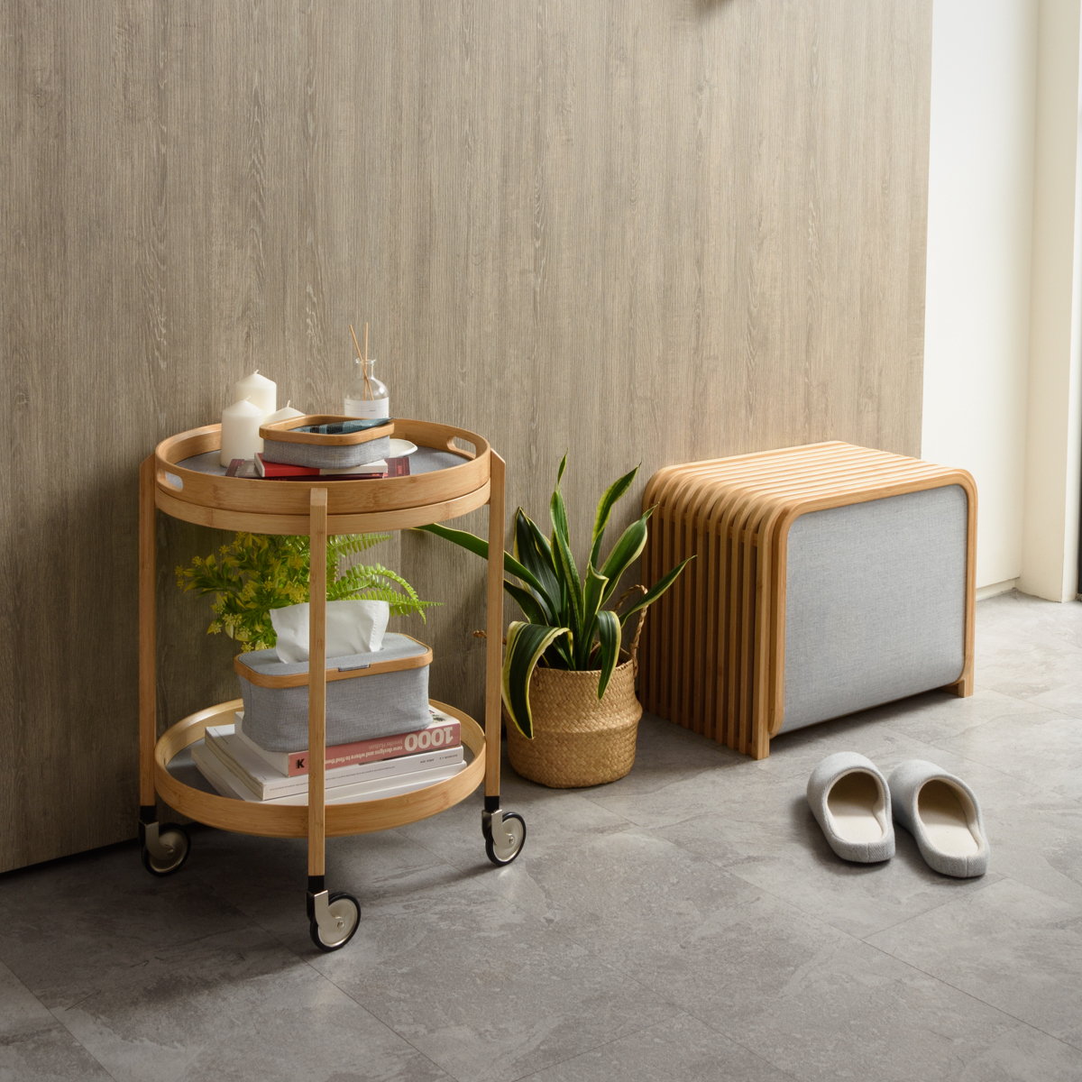 Tolin 雙層收納鞋凳 搭配 Roca 雙層推車, 讓玄關功能更完善