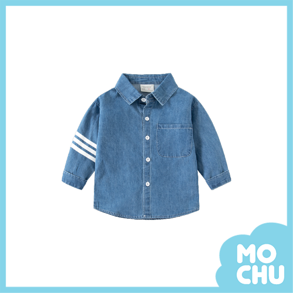 條紋翻領小口袋牛仔襯衫