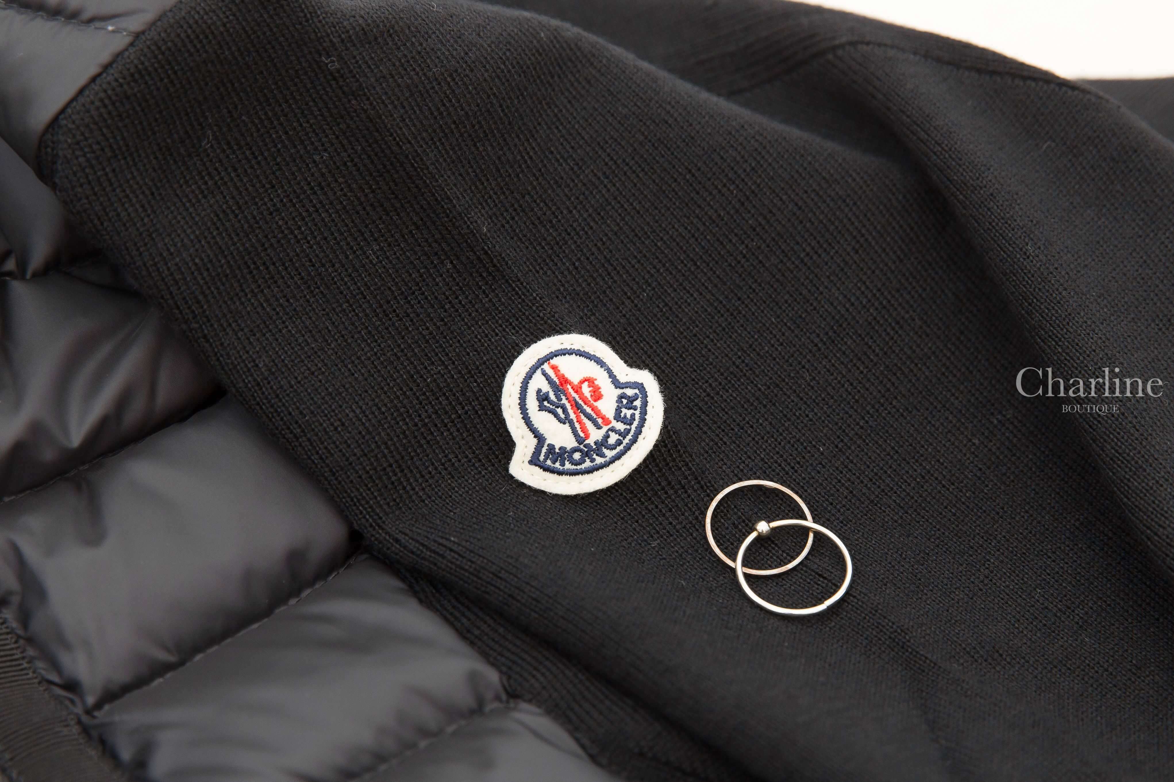 Moncler Cardigan 黑色拼接針織四口袋輕羽絨外套