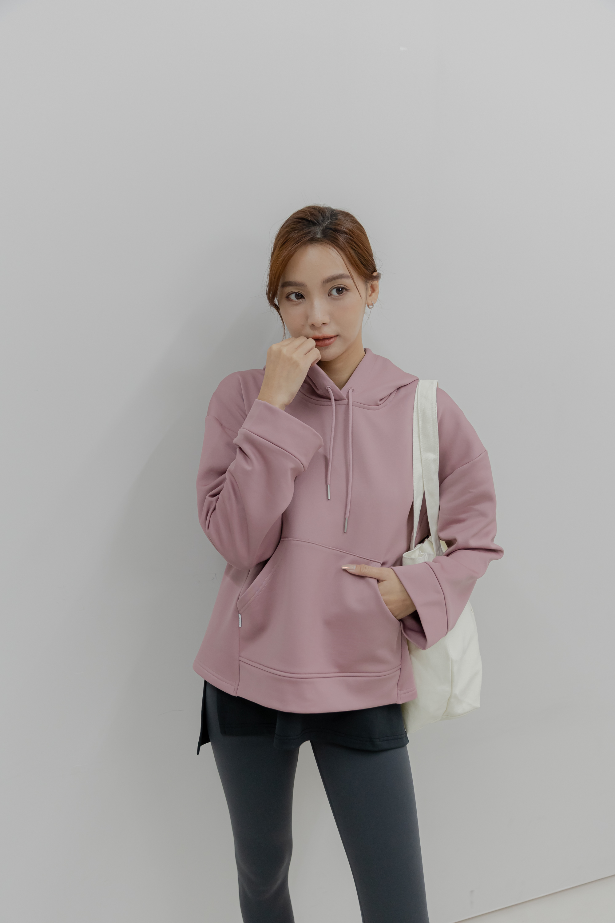 內刷毛寬袖 A-Line Hoodie- Dusty Rose