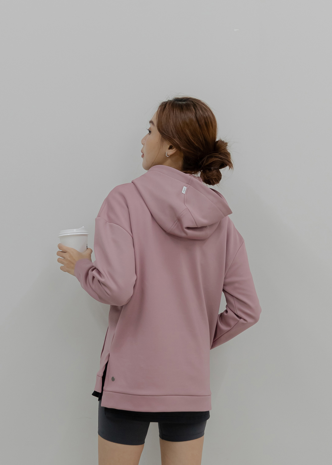 中長版內刷毛刺繡Hoodie- Dusty Rose