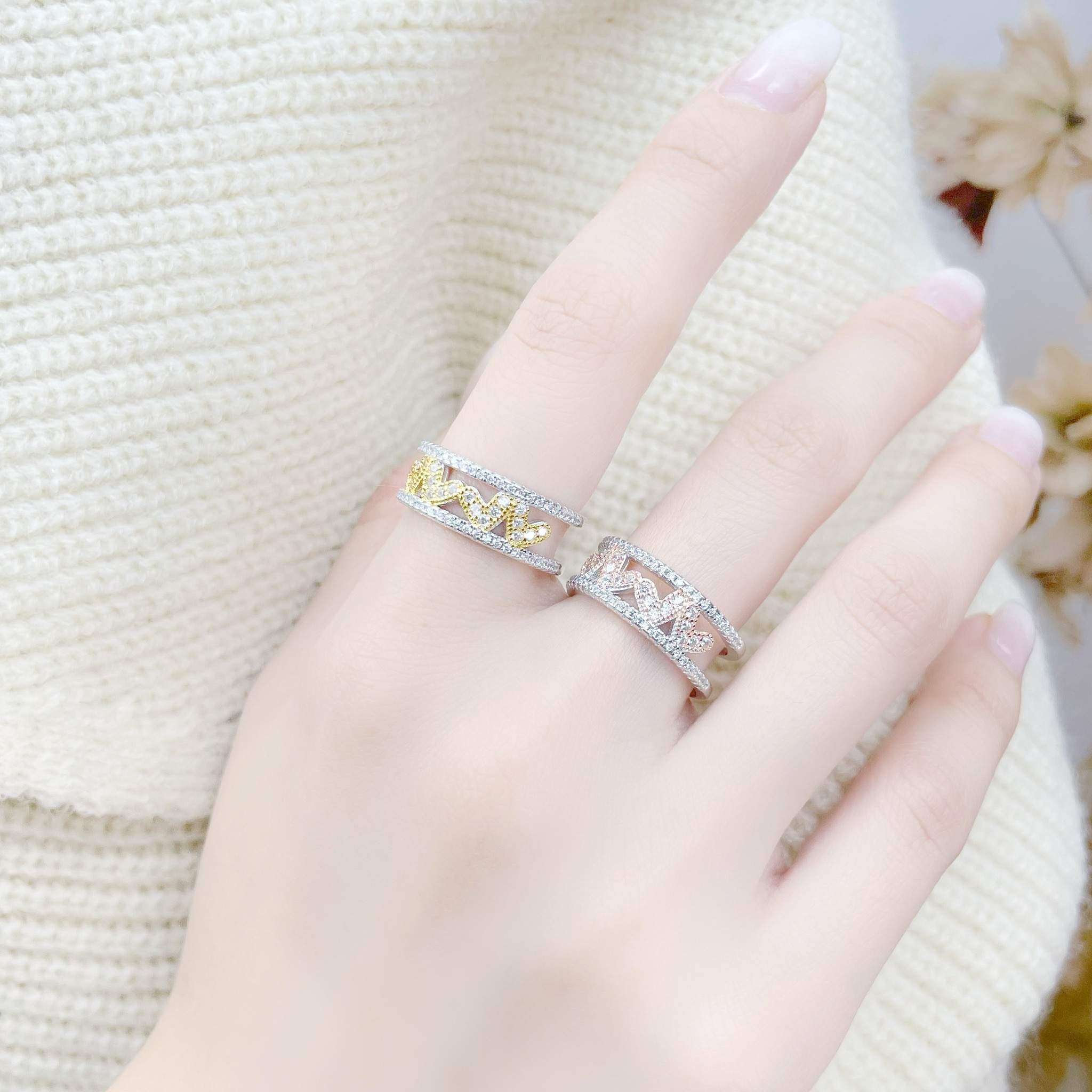 | 925純銀・ 白金 | 心心密語雙層戒指 （金色/粉色） | RI0456 |