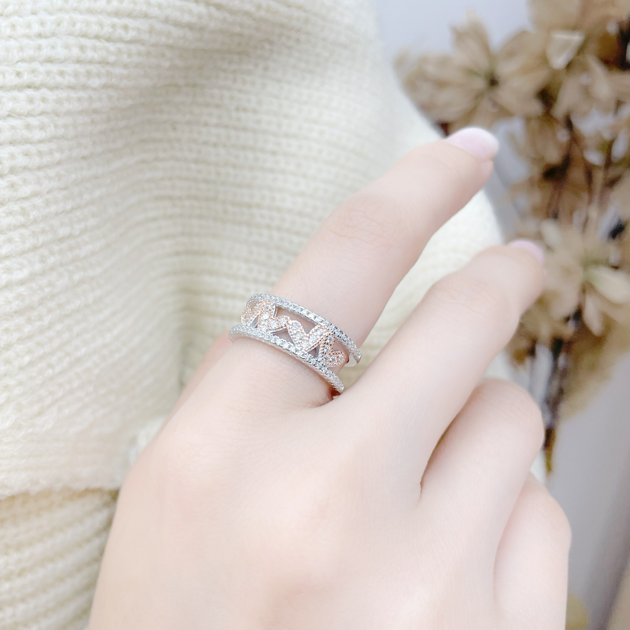 | 925純銀・ 白金 | 心心密語雙層戒指 （金色/粉色） | RI0456 |