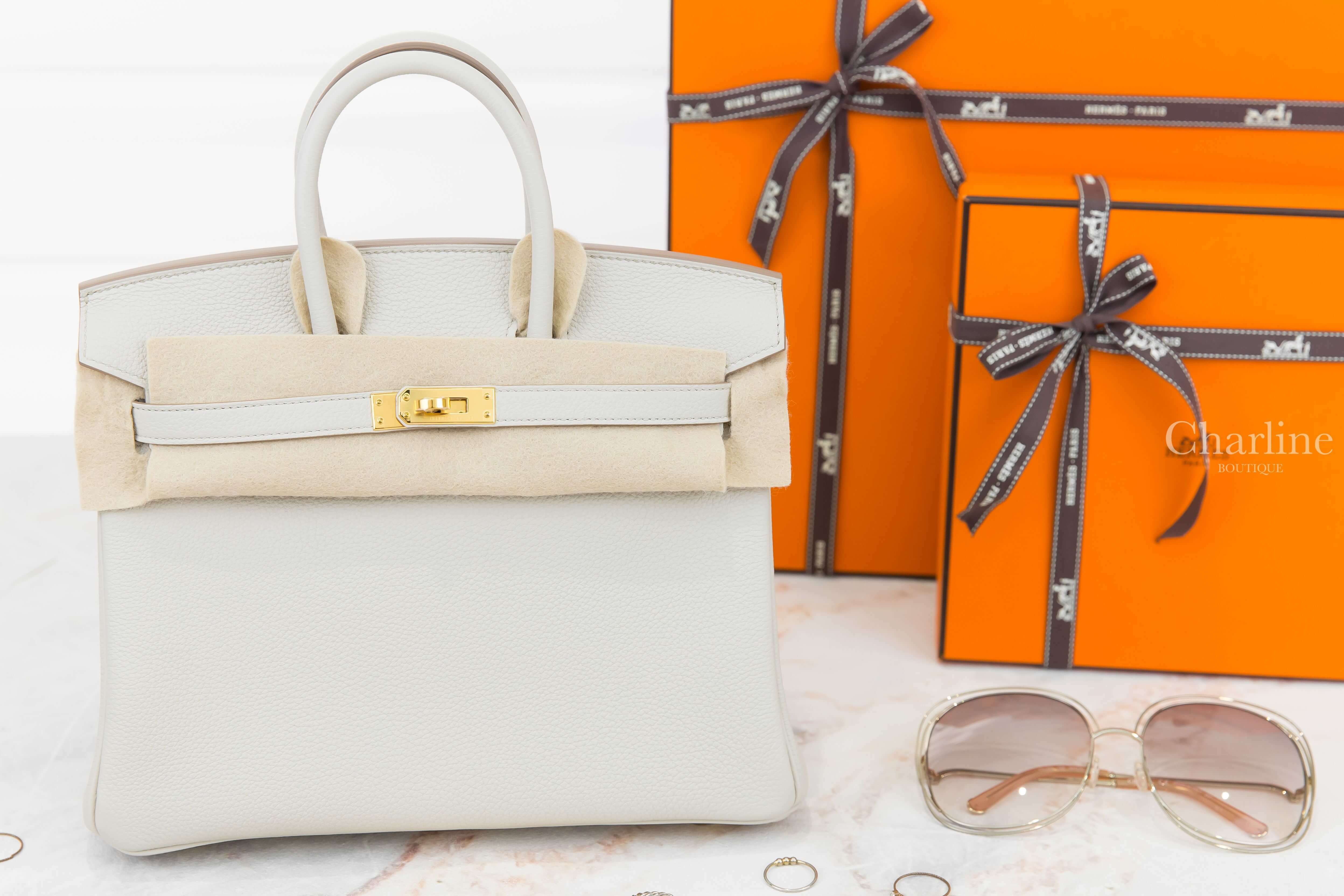 Hermès Birkin 25cm 8L Beton Togo U刻冰川灰金釦鉑金包-Charline Boutique 精品代購
