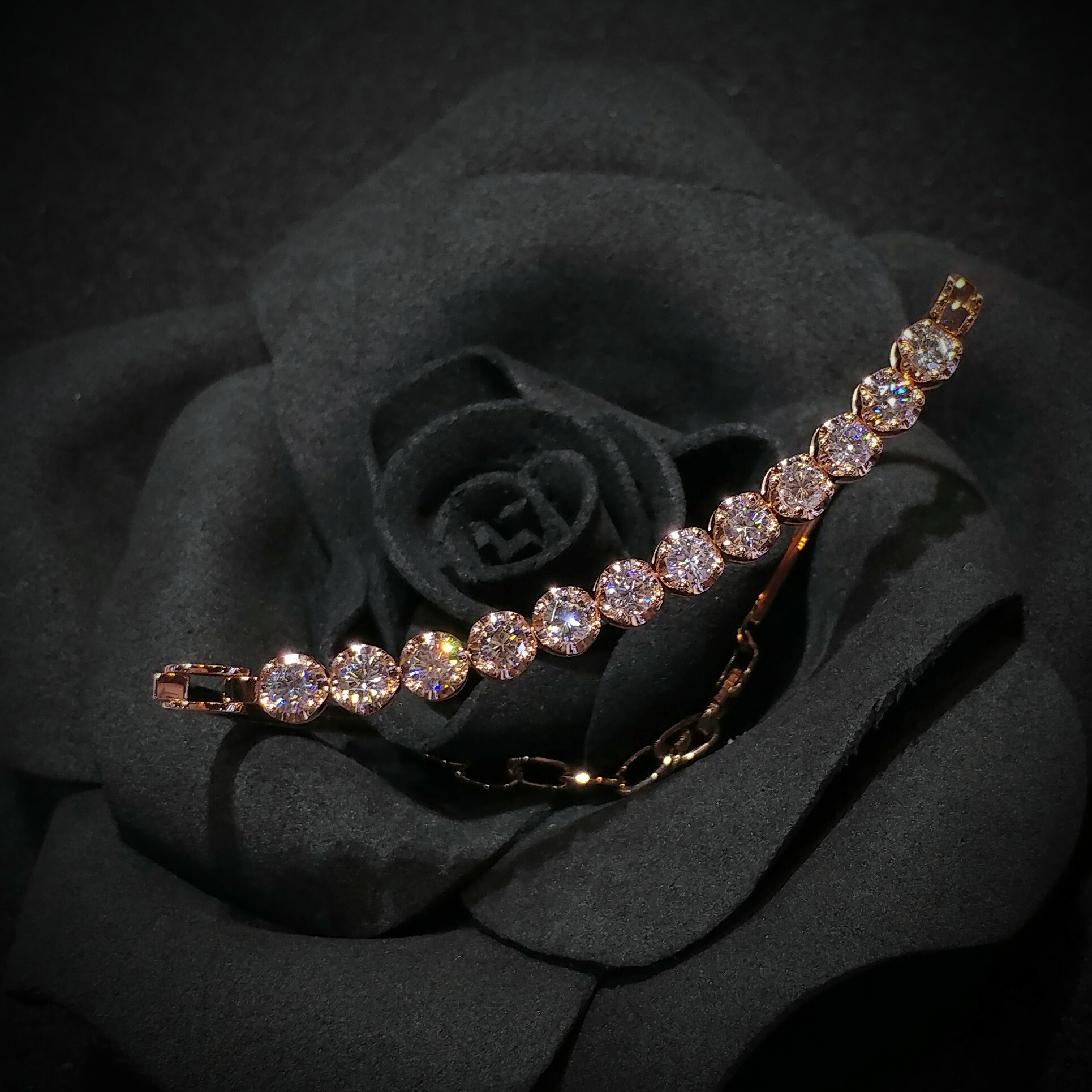 全新18K玫瑰金1卡74份鑽石軟鍊鈪