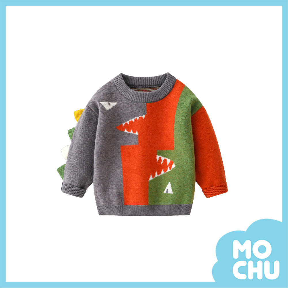 拼色兇猛恐龍圓領毛衣