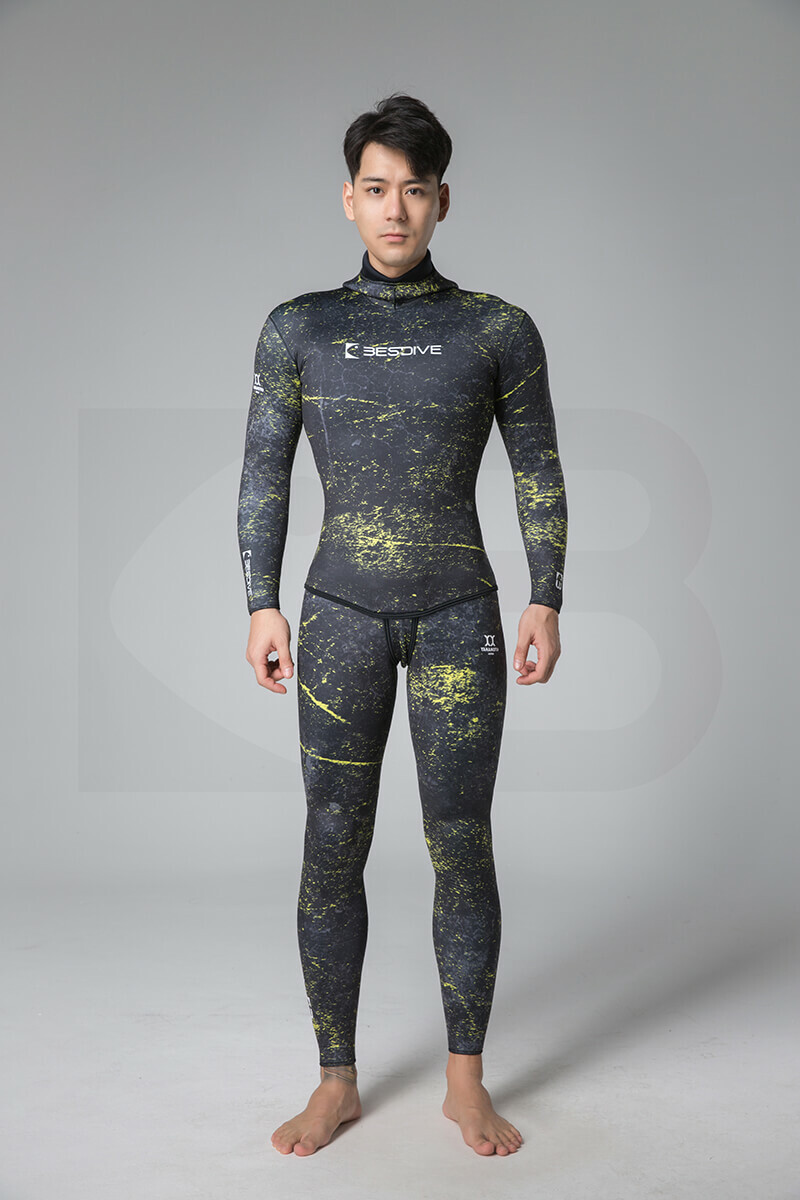 ▲現貨-Bestdive 男款 3mm 藍洞迷彩 自潛上衣-螢光黃 2026