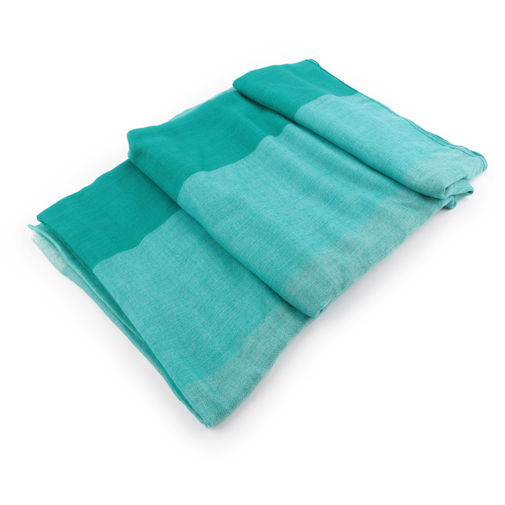 【Hermès】拼色喀什米爾羊毛圍巾(藍綠/灰/淺綠)