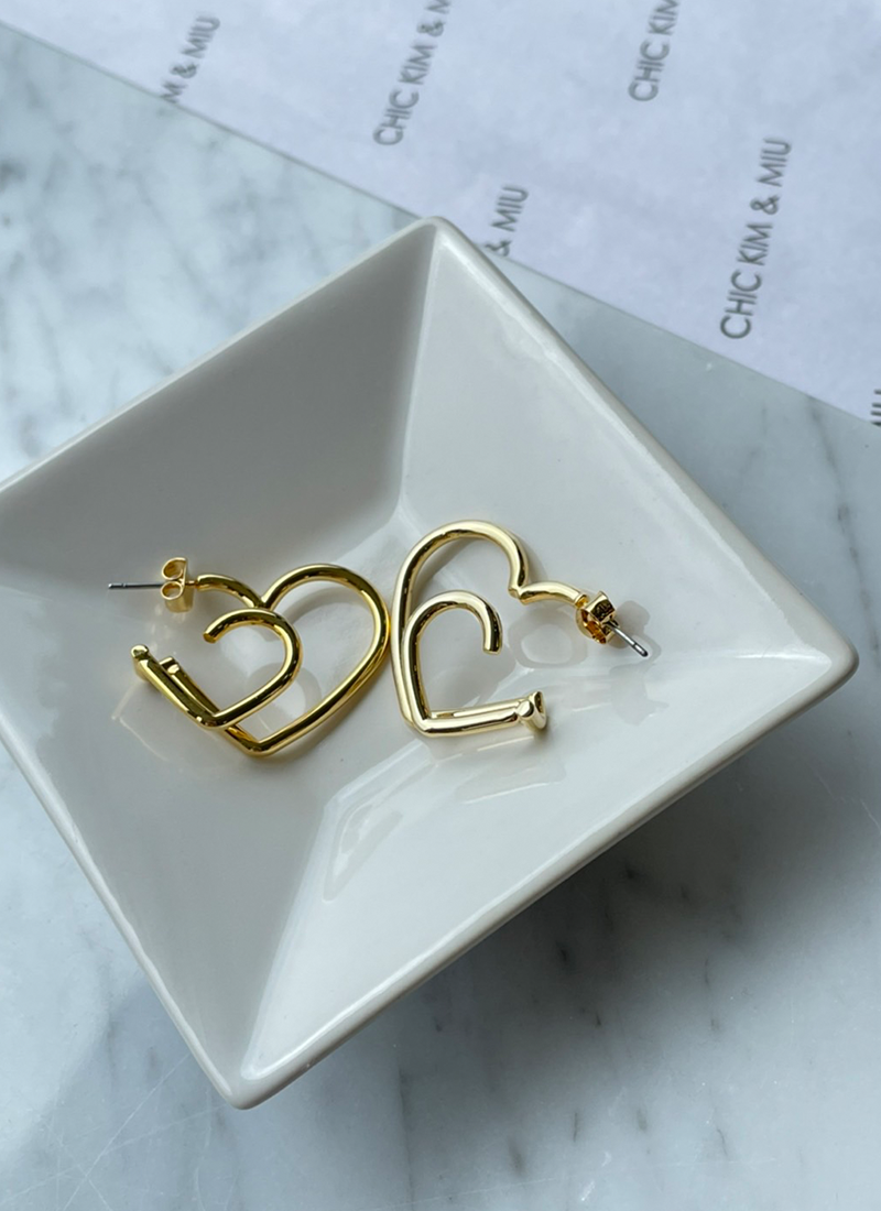 [現貨] 雙心C圈耳環