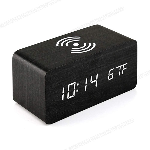 Korea B&C Wooden Digital LED Clock Wireless Charging Sound Control Electronic Alarm Clock Wooden Clock (B0078)