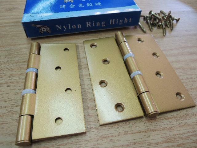 ＊中崙五金【附發票】砲車牌 烤漆鉸鏈 門栓 金色烤漆 4 x 3又2分之1 平頭 膠圈 丁雙 絞鏈