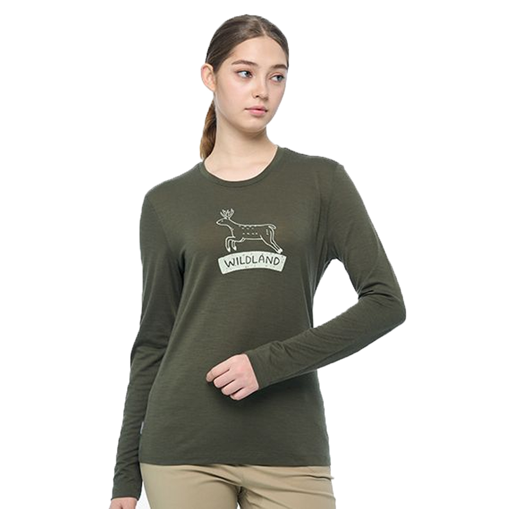 Wildland 荒野 0B02601 100%美麗諾印花長袖衣 女款 (2色) 登山健行/休閒旅遊 12W02601