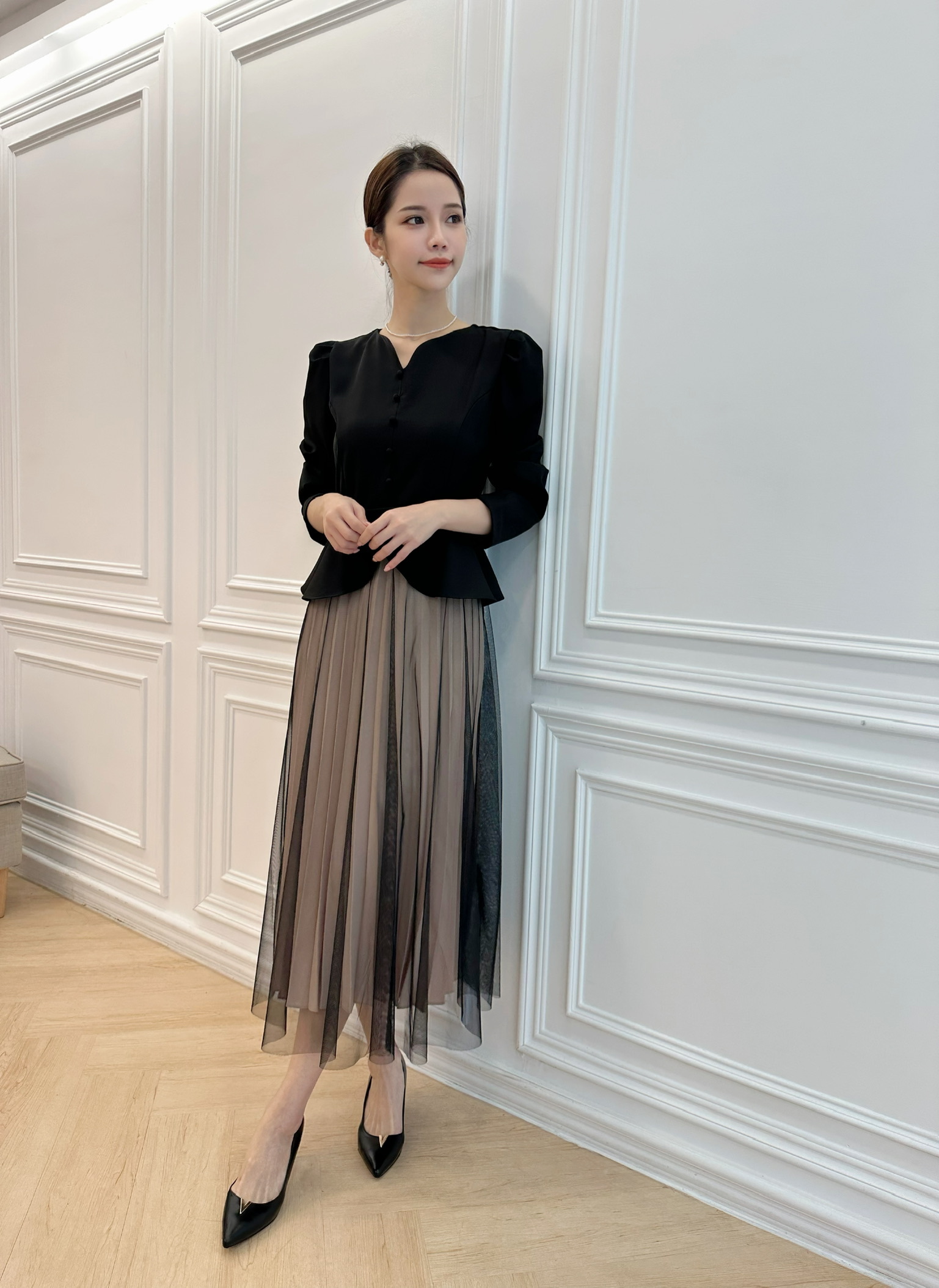 小Ｖ領紗裙傘洋