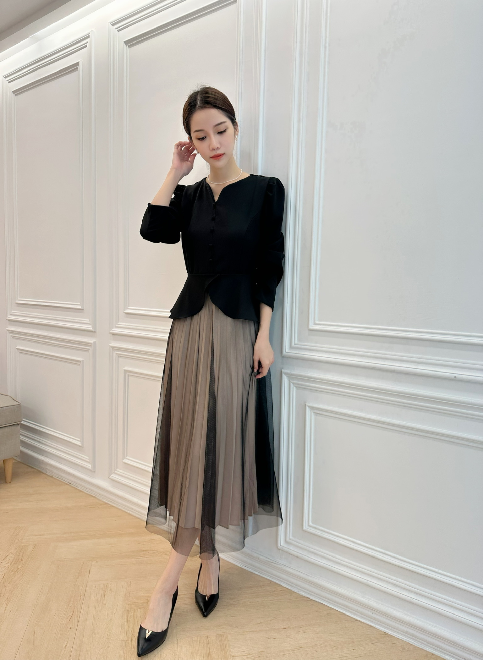 小Ｖ領紗裙傘洋