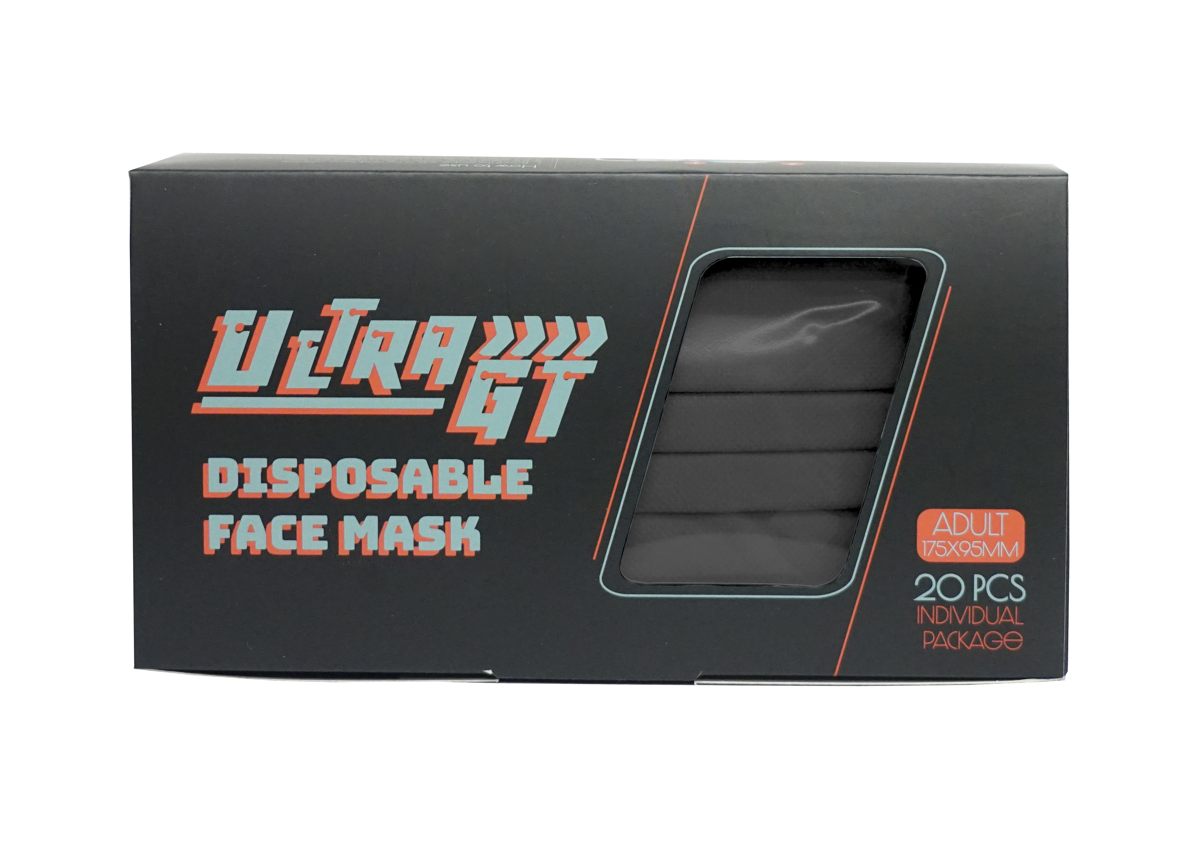 【Ultra GT】 成人三層ASTM LV3 防護口罩 #黑色 #二十片 #獨立包裝 (多項證書認證/信心保證)