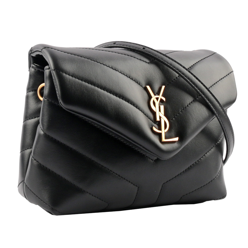 【YSL/Saint Laurent Paris】Monogram Lou Lou V紋小牛皮斜背包(MINI)(黑色)