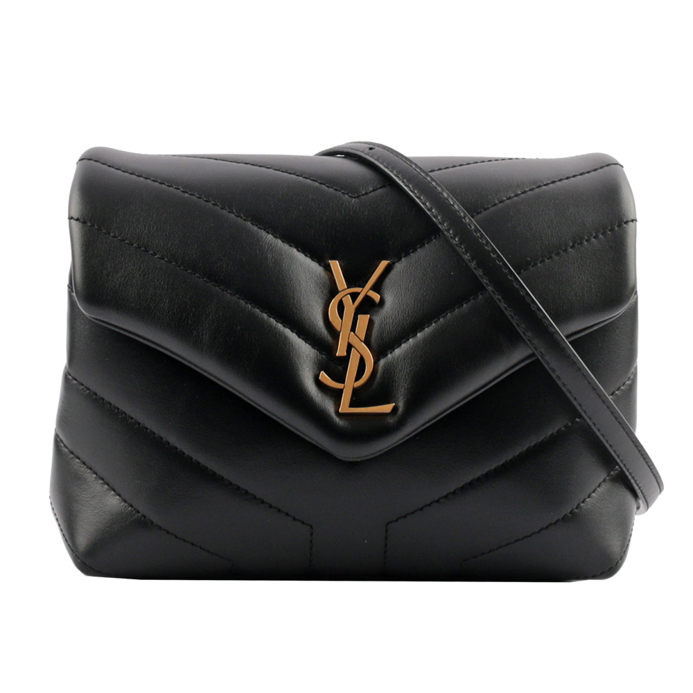 【YSL/Saint Laurent Paris】Monogram Lou Lou V紋小牛皮斜背包(MINI)(黑色)