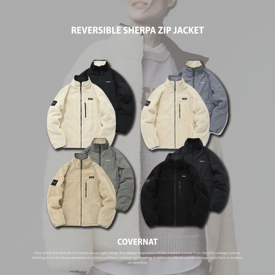 Covernat 外套 雙面穿 羊羔毛 防風 大口袋 立領 米白 卡其 灰 黑 墨綠