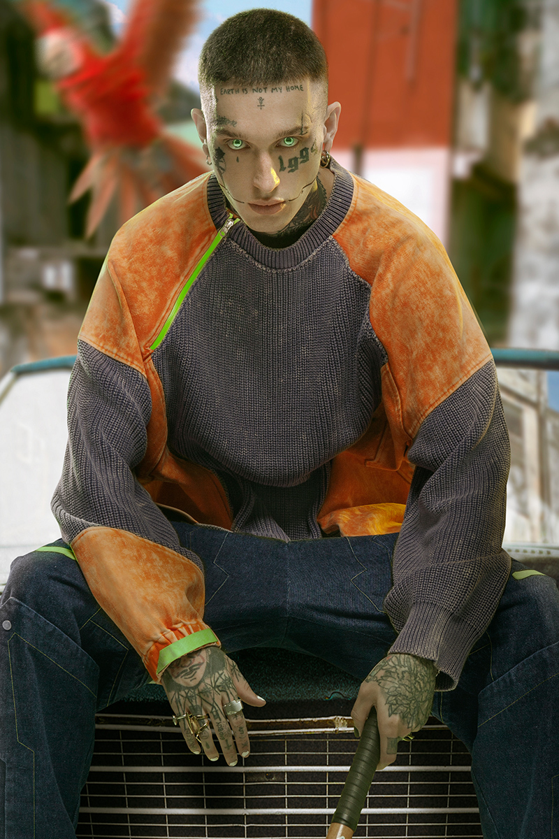 不作惡「極彩水洗毛衣」賽博朋克圓領套頭拼色毛衣