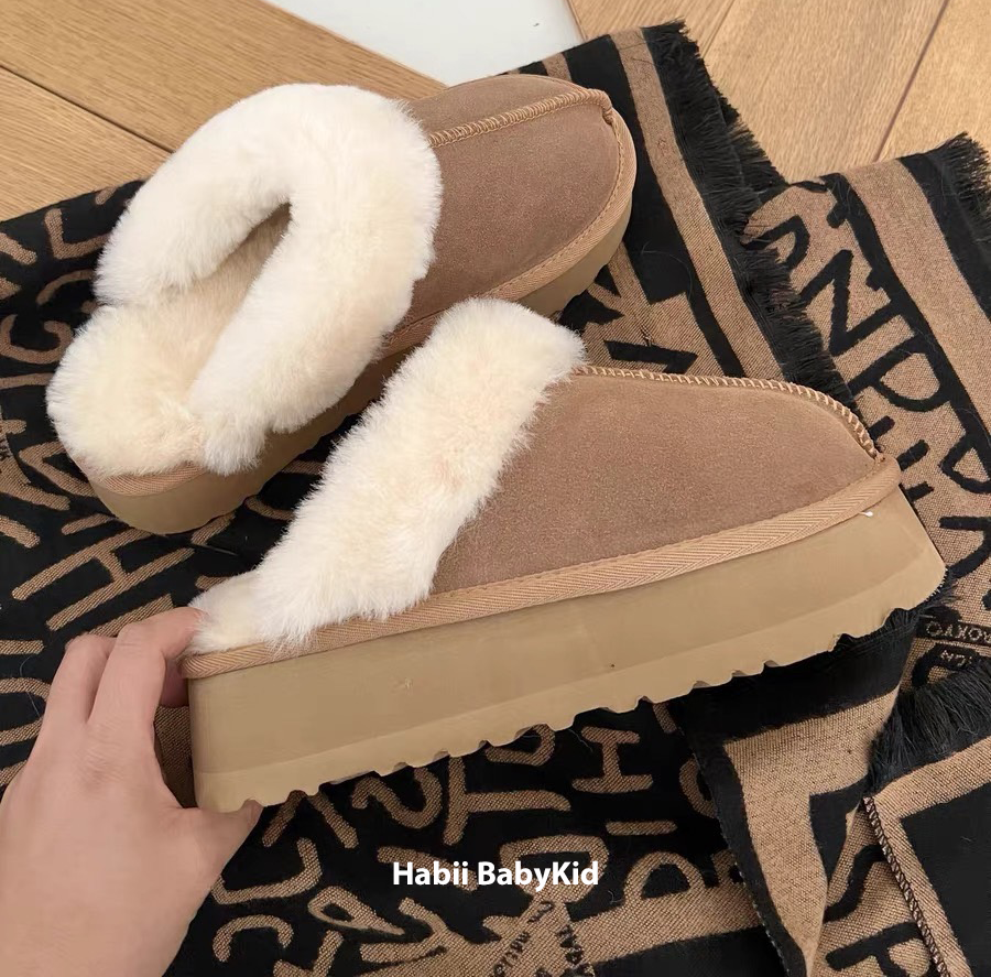 時髦真皮羊毛毛拖鞋 (Mom)