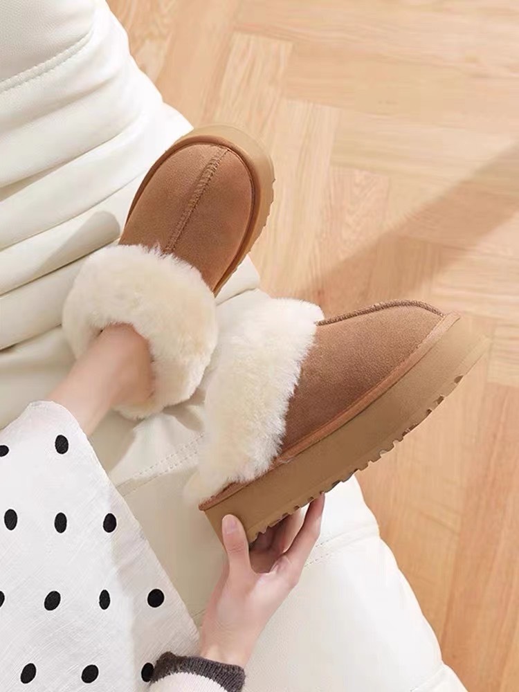 時髦真皮羊毛毛拖鞋 (Mom)