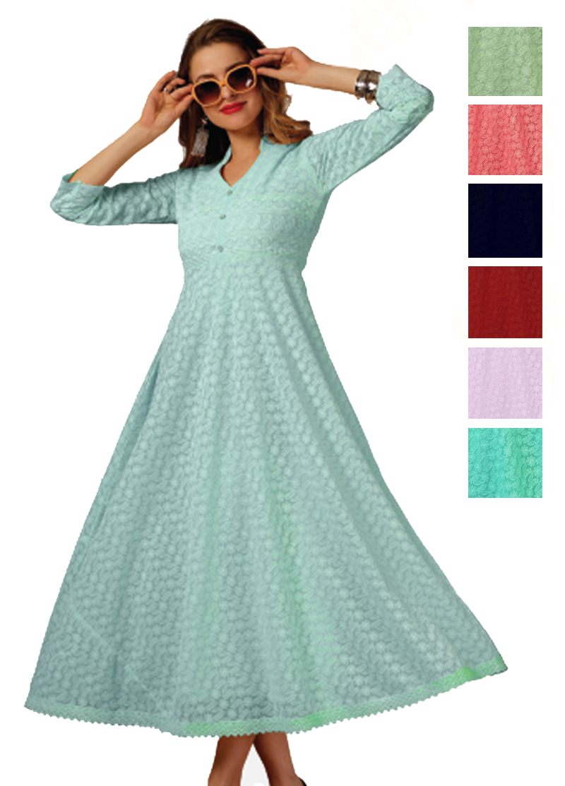 Sonali Premier Quality Women's Chikan Gown Collections (Style and Color Refer Image)