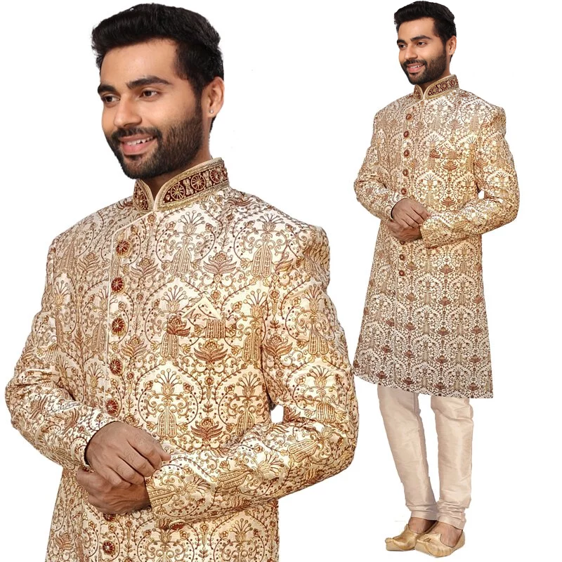 Sonali Premier Quality  Elegant Fawn Celebration Wear Sherwani Set / High Quality Material - TRMSUIT04C