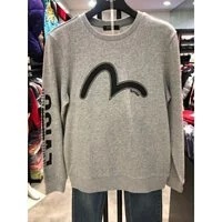 [S] EVISU UNI LOGO SLEEVE LETTERING COTTON SWEATSHIRT,MELANGE GREY, ES5UTS912-GREY (SEV112)