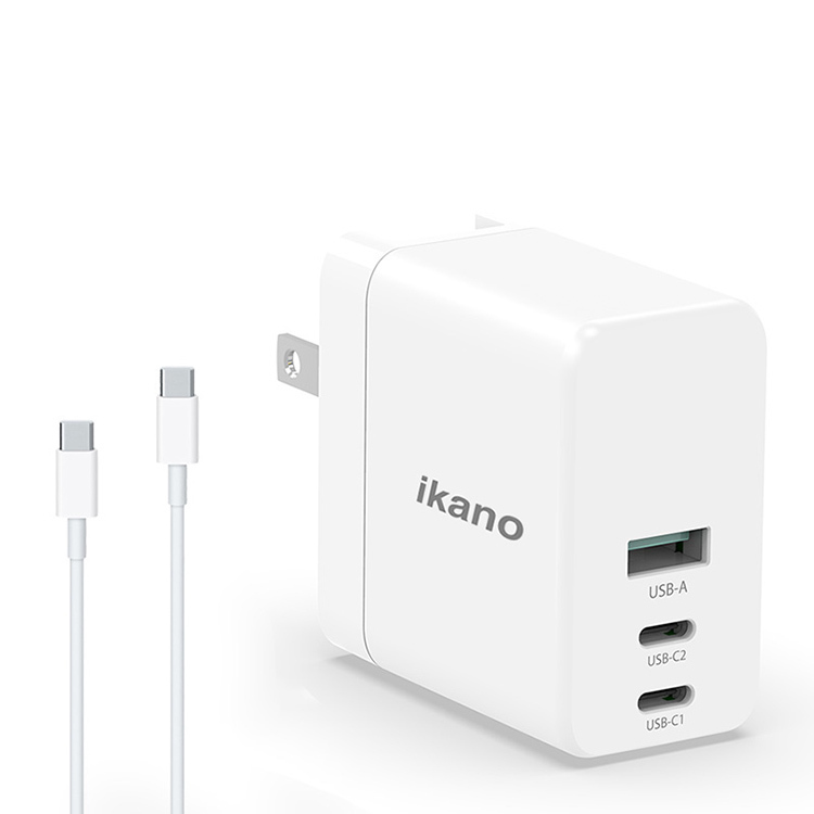 【ikanolife】90W GaN氮化鎵強力PD充電器_2C+1A三輸出附5A雙頭TYPE-C線